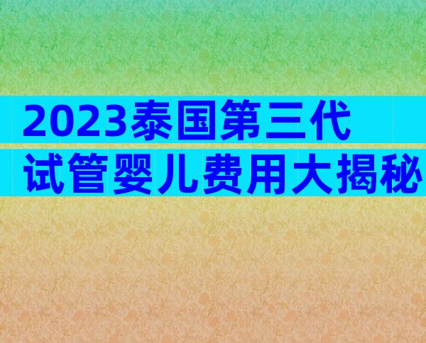 2023泰国第三代试管婴儿费用大揭秘