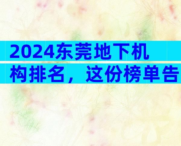 2024东莞地下机构排名，这份榜单告诉你哪家好
