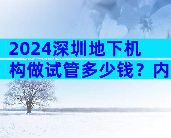 2024深圳地下机构做试管多少钱？内含建档费用明细