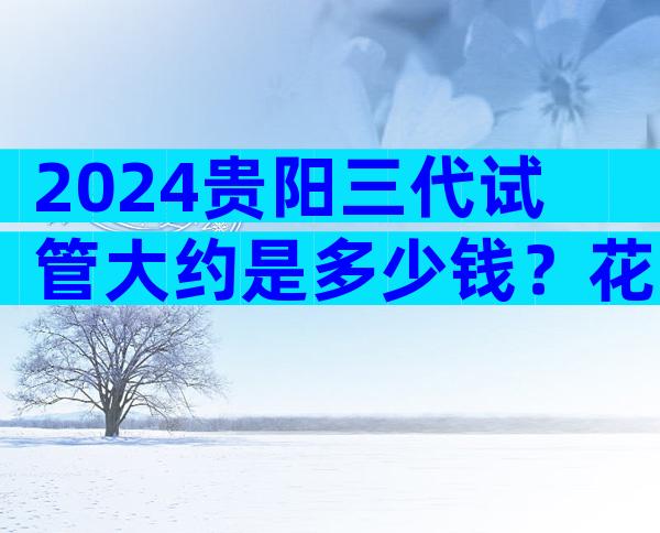 2024贵阳三代试管大约是多少钱？花了20万贵不贵？