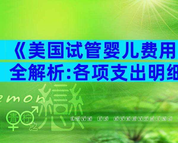 《美国试管婴儿费用全解析:各项支出明细一览》