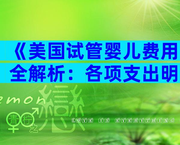 《美国试管婴儿费用全解析：各项支出明细一览》