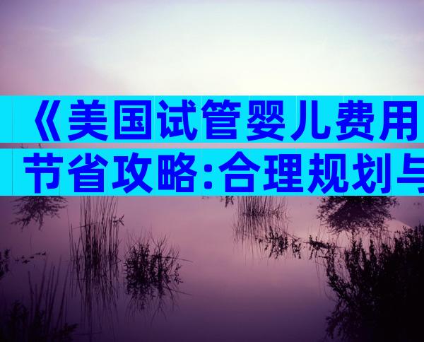 《美国试管婴儿费用节省攻略:合理规划与省钱妙招》