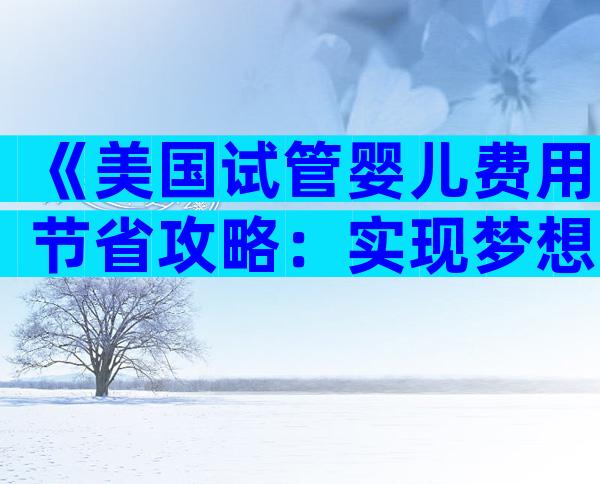 《美国试管婴儿费用节省攻略：实现梦想的智慧之路》