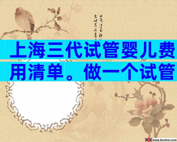 上海三代试管婴儿费用清单。做一个试管多少钱？