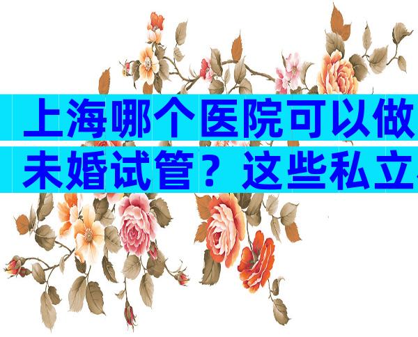 上海哪个医院可以做未婚试管？这些私立机构同样靠谱
