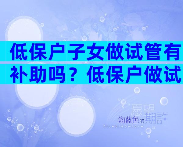 低保户子女做试管有补助吗？低保户做试管婴儿有补贴资金吗？
