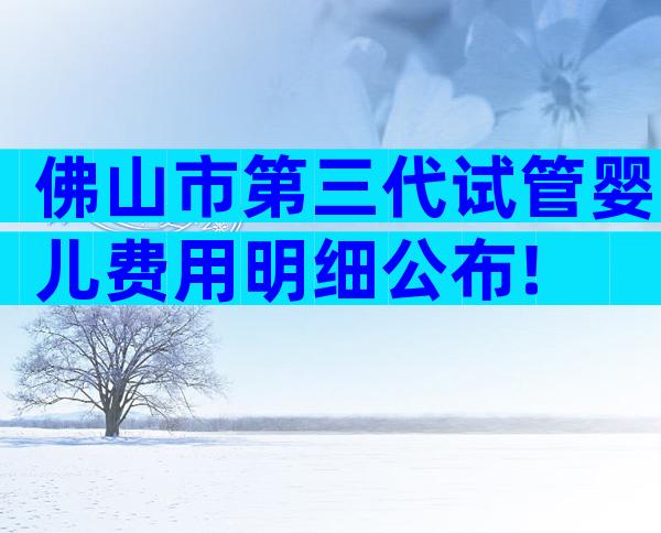 佛山市第三代试管婴儿费用明细公布!