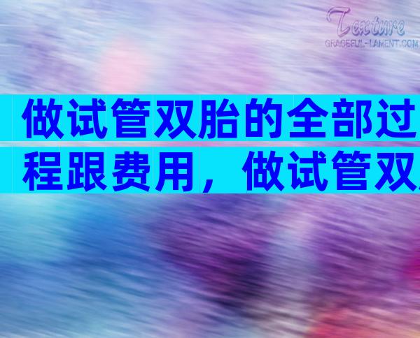 做试管双胎的全部过程跟费用，做试管双胎的全部过程跟费用有关吗