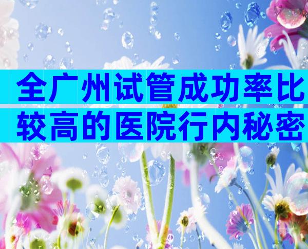 全广州试管成功率比较高的医院行内秘密