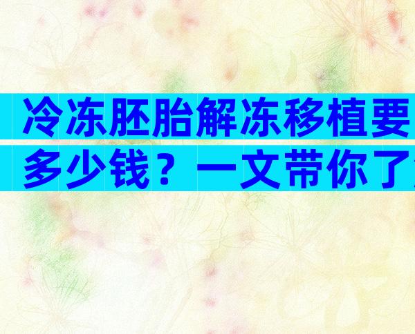 冷冻胚胎解冻移植要多少钱？一文带你了解所有费用