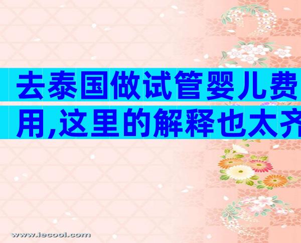 去泰国做试管婴儿费用,这里的解释也太齐全了!