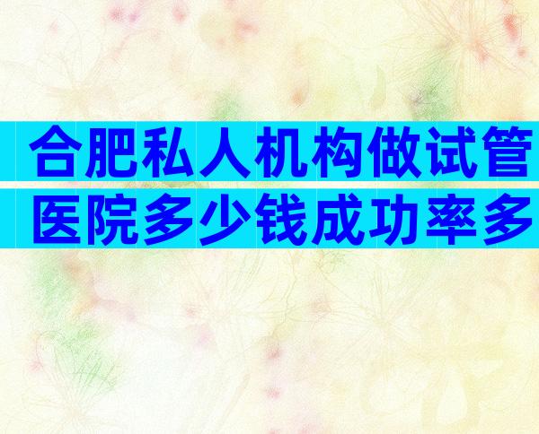 合肥私人机构做试管医院多少钱成功率多少