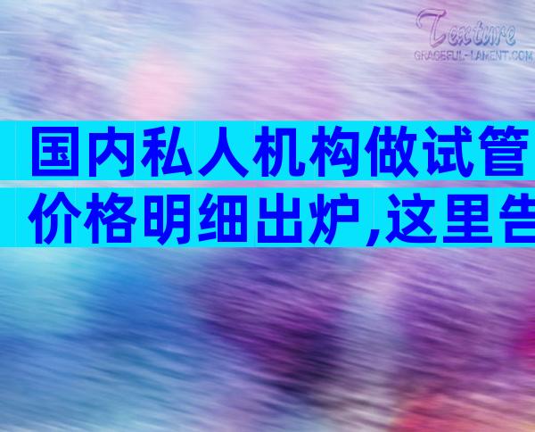 国内私人机构做试管价格明细出炉,这里告诉你所有流程开销