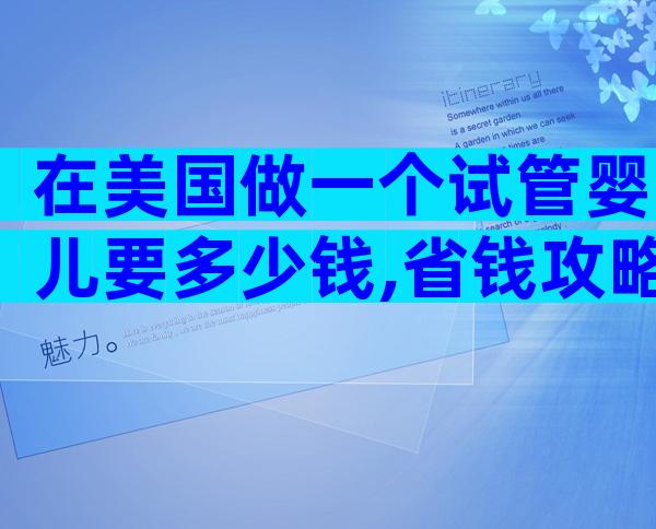 在美国做一个试管婴儿要多少钱,省钱攻略!