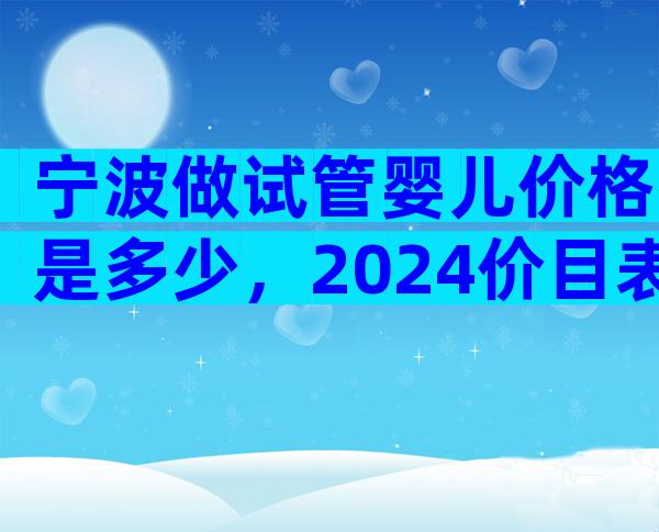 宁波做试管婴儿价格是多少，2024价目表奉上