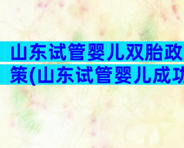 山东试管婴儿双胎政策(山东试管婴儿成功率排名)