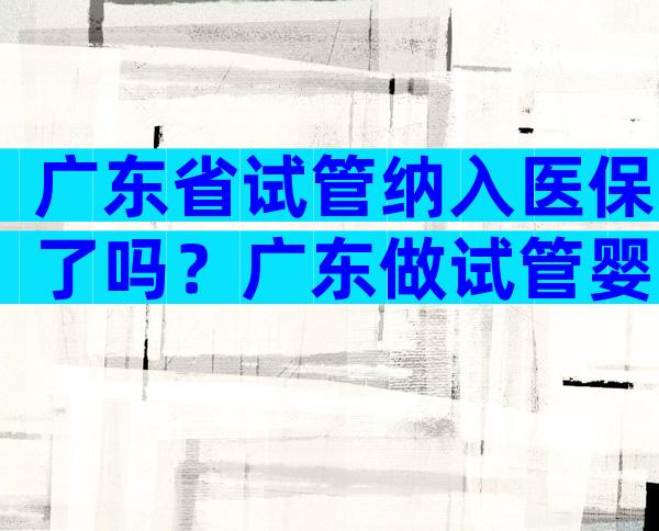 广东省试管纳入医保了吗？广东做试管婴儿的医院