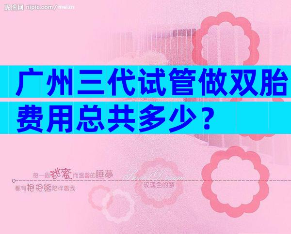 广州三代试管做双胎费用总共多少？