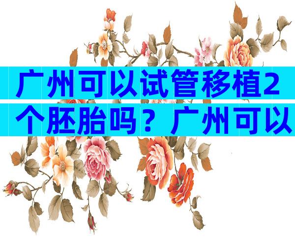 广州可以试管移植2个胚胎吗？广州可以试管移植2个胚胎吗？多少钱