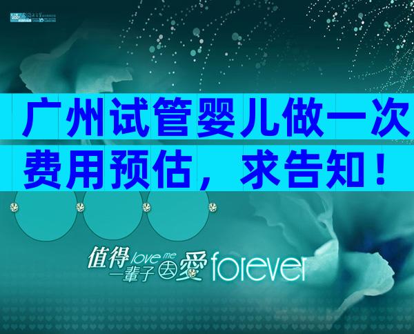 广州试管婴儿做一次费用预估，求告知！
