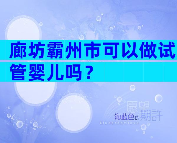 廊坊霸州市可以做试管婴儿吗？