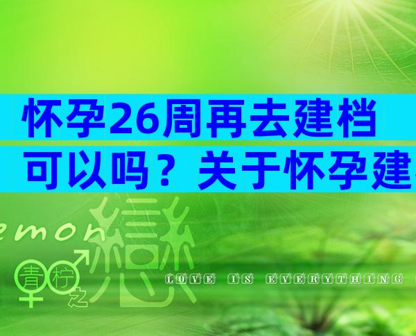 怀孕26周再去建档可以吗？关于怀孕建档的那些事,看这篇就够了