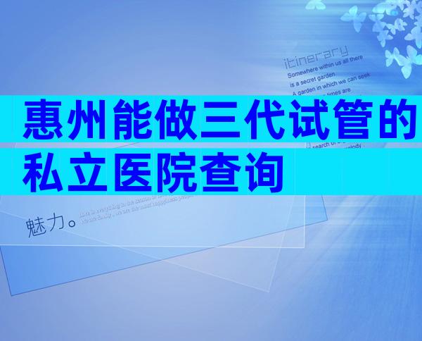 惠州能做三代试管的私立医院查询