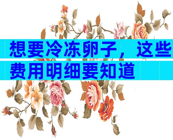 想要冷冻卵子，这些费用明细要知道