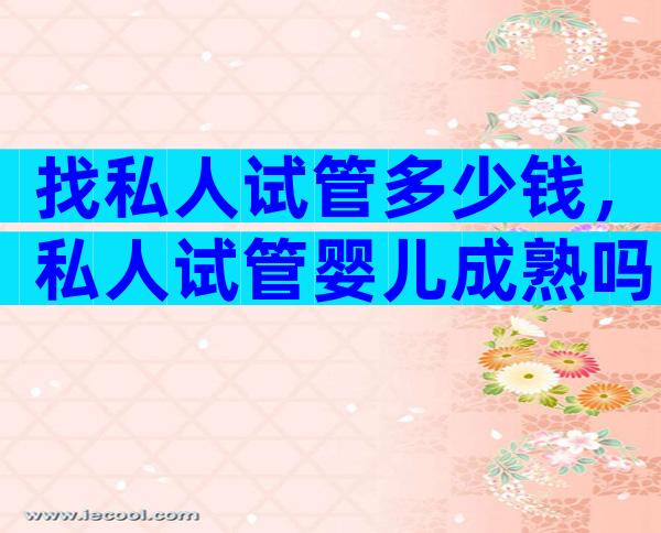 找私人试管多少钱，私人试管婴儿成熟吗