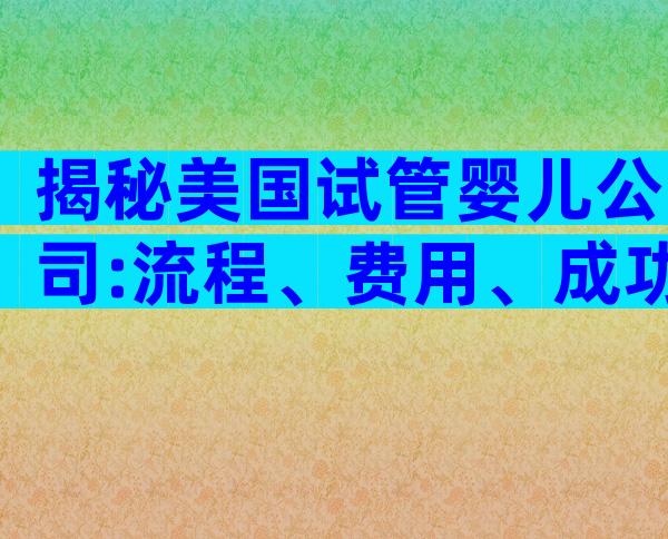 揭秘美国试管婴儿公司:流程、费用、成功率一网打尽