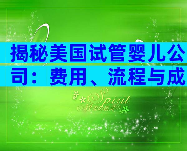 揭秘美国试管婴儿公司：费用、流程与成功率全解析