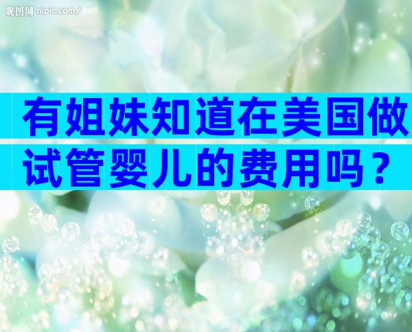 有姐妹知道在美国做试管婴儿的费用吗？求分享！