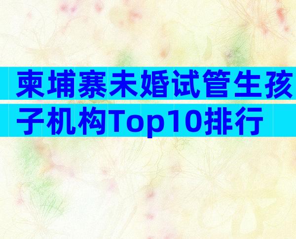柬埔寨未婚试管生孩子机构Top10排行