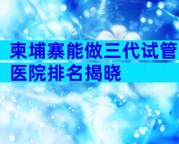 柬埔寨能做三代试管医院排名揭晓