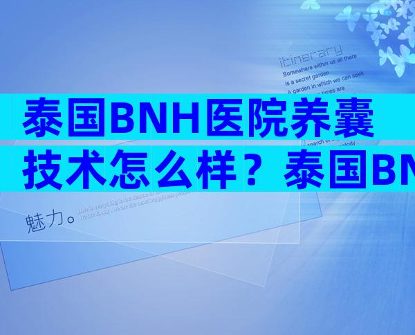 泰国BNH医院养囊技术怎么样？泰国BNH医院养囊技术怎么样？