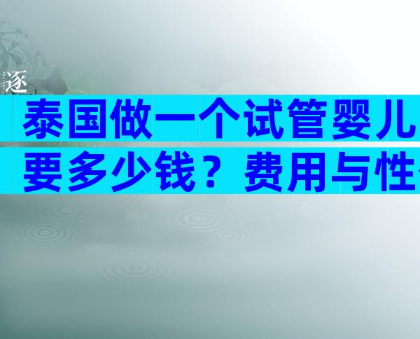 泰国做一个试管婴儿要多少钱？费用与性价比如何？