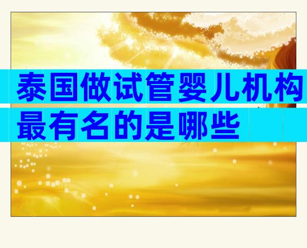 泰国做试管婴儿机构最有名的是哪些