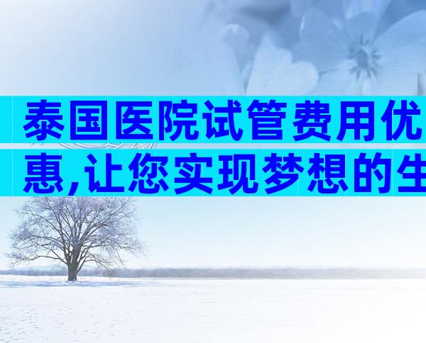 泰国医院试管费用优惠,让您实现梦想的生育之旅