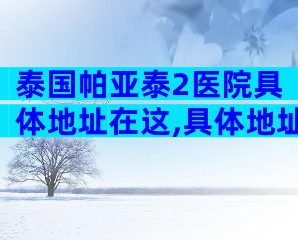 泰国帕亚泰2医院具体地址在这,具体地址也快收好