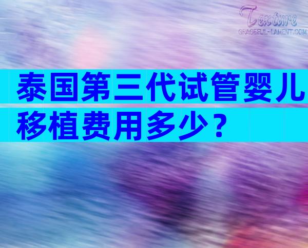 泰国第三代试管婴儿移植费用多少？