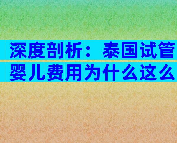 深度剖析：泰国试管婴儿费用为什么这么贵？