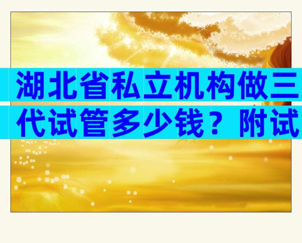 湖北省私立机构做三代试管多少钱？附试管价格表明细
