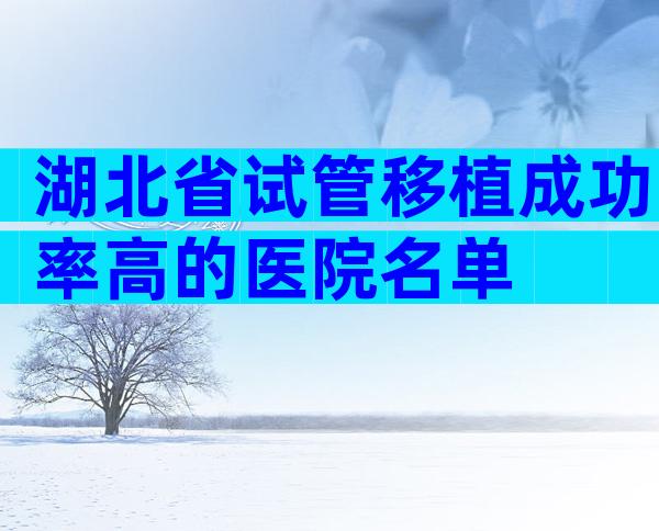 湖北省试管移植成功率高的医院名单
