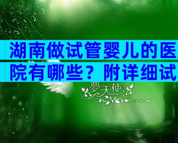 湖南做试管婴儿的医院有哪些？附详细试管婴儿情况