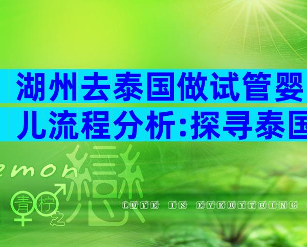 湖州去泰国做试管婴儿流程分析:探寻泰国三代试管婴儿的全过程
