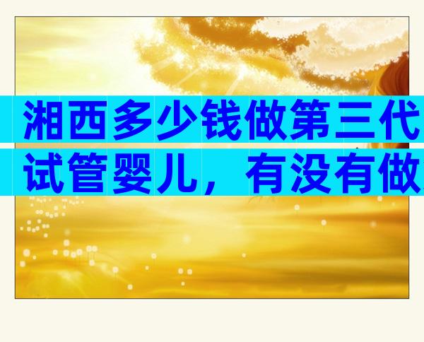 湘西多少钱做第三代试管婴儿，有没有做第三代试管婴儿的医院？
