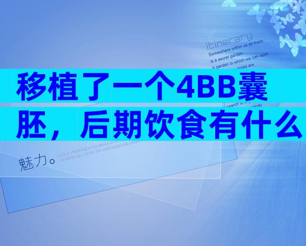 移植了一个4BB囊胚，后期饮食有什么禁忌？
