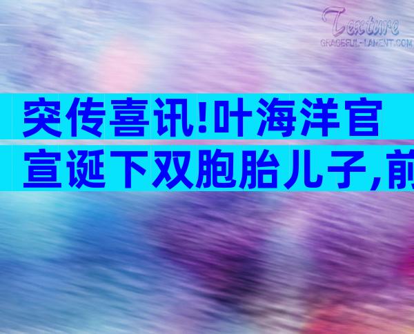 突传喜讯!叶海洋官宣诞下双胞胎儿子,前后花百万买精子独自怀孕