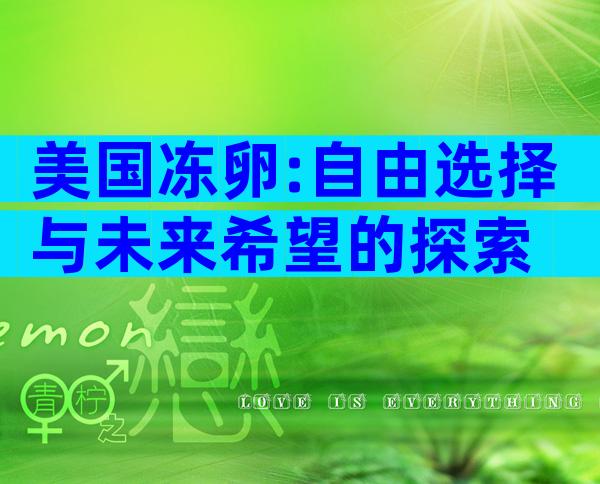 美国冻卵:自由选择与未来希望的探索